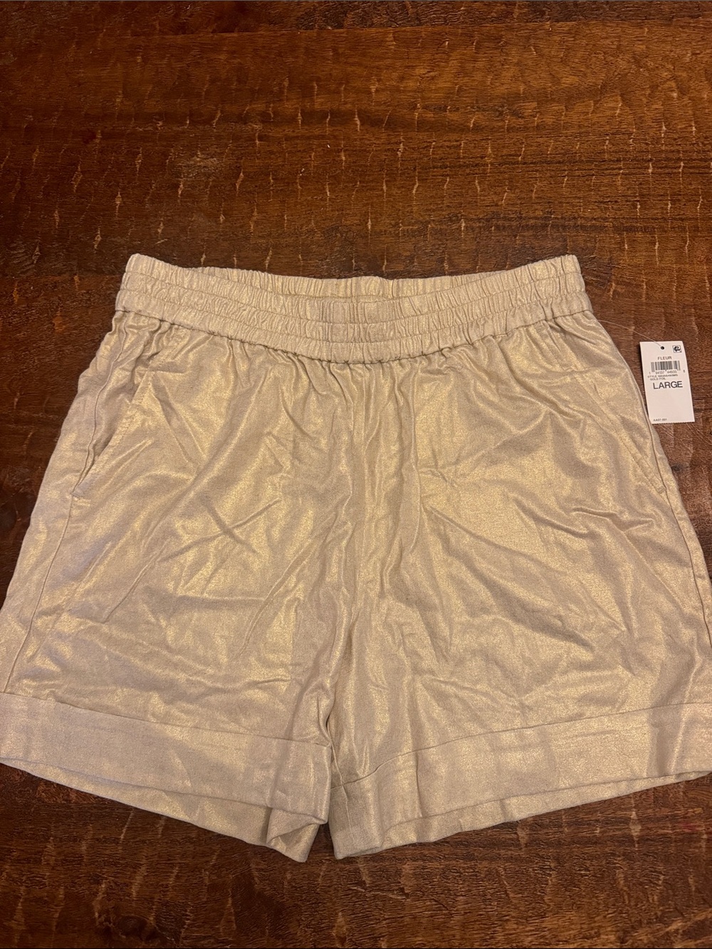 INC International Concepts Metallic Cream Elastic-Waist Shorts